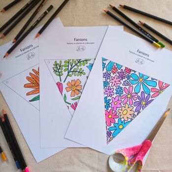 Guirlande de fanions à colorier, papier, Fleur 5