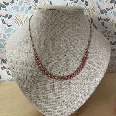 Collana Miyuki con perle e foglie rosa