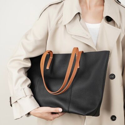 Bolso tote bicolor a spalla minimalista en vera pelle