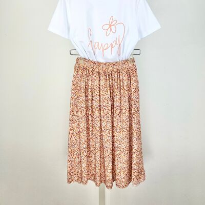 Girls' cotton t-shirt and mid-length floral skirt set