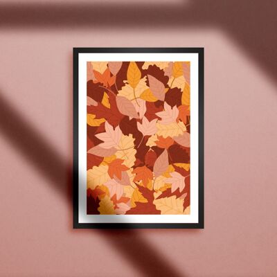 Poster con foglie autunnali - Illustrazione stagionale e colorata - Arte autunnale