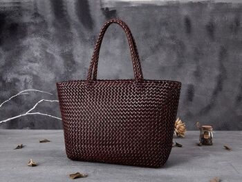 Sac fourre-tout en cuir véritable tissé à la main avec fermeture à glissière 22