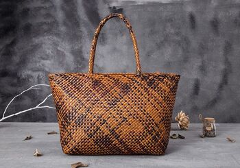 Sac fourre-tout en cuir véritable tissé à la main avec fermeture à glissière 2