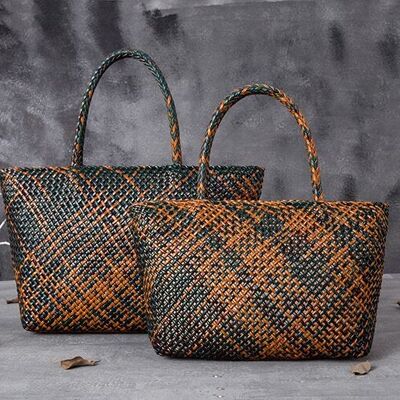 Hand Weave Genuine Leather Tote Bag With Zipper