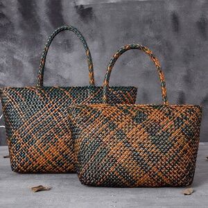 Sac fourre-tout en cuir véritable tissé à la main avec fermeture à glissière