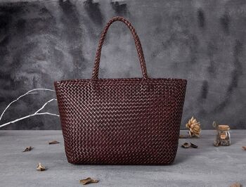 Sac fourre-tout en cuir véritable tissé à la main avec fermeture à glissière 25