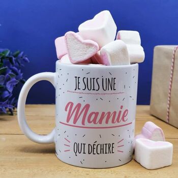 Mug "Mamie qui déchire"   et ses guimauves coeurs x10 - Cadeau Grand-Mère 1