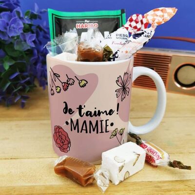 Mug bonbon années 60  "Je t'aime mamie" - cadeau  