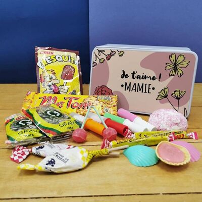 Coffret bonbons des années 70 "Je t'aime mamie"  (Boîte en métal)