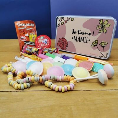 Coffret bonbons des années 80  "Je t'aime mamie"(Boîte en métal)