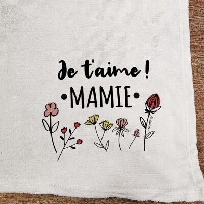 Plaid doux gris clair “Je t'aime Mamie”