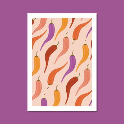 Chili Peppers Poster - Fresh and spicy illustration - Kitchen art