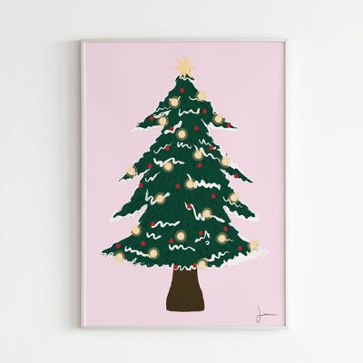 Affiche Sapin - Illustration de fêtes de Noël - Art festif - Décoration d'hiver