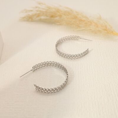 Silver leaf hoop earrings