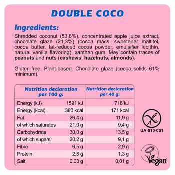 BARRE VEGAN SANS GLUTEN "DOUBLE COCO" 40g 5