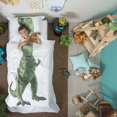 Bettbezug T-Rex Dinosaurier Einzelbett - 135 x 200 cm + 40 x 60 cm