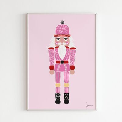 Cartel del Cascanueces rosa - Ilustración navideña - Arte festivo - Decoración de invierno