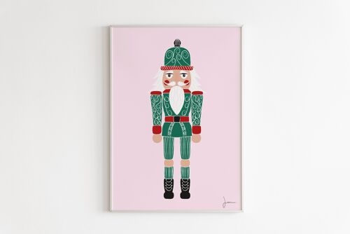 Affiche Casse noisette vert - Illustration de fêtes de Noël - Art festif - Décoration d'hiver