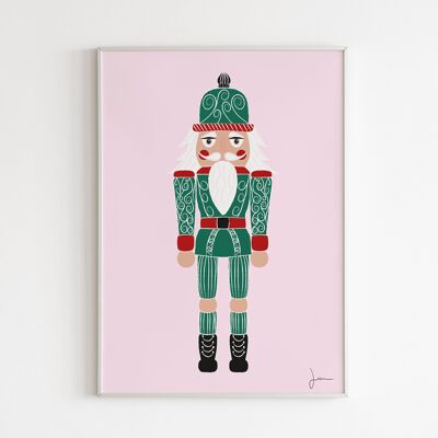 Poster verde dello schiaccianoci - Illustrazione delle vacanze di Natale - Arte festiva - Decorazione invernale