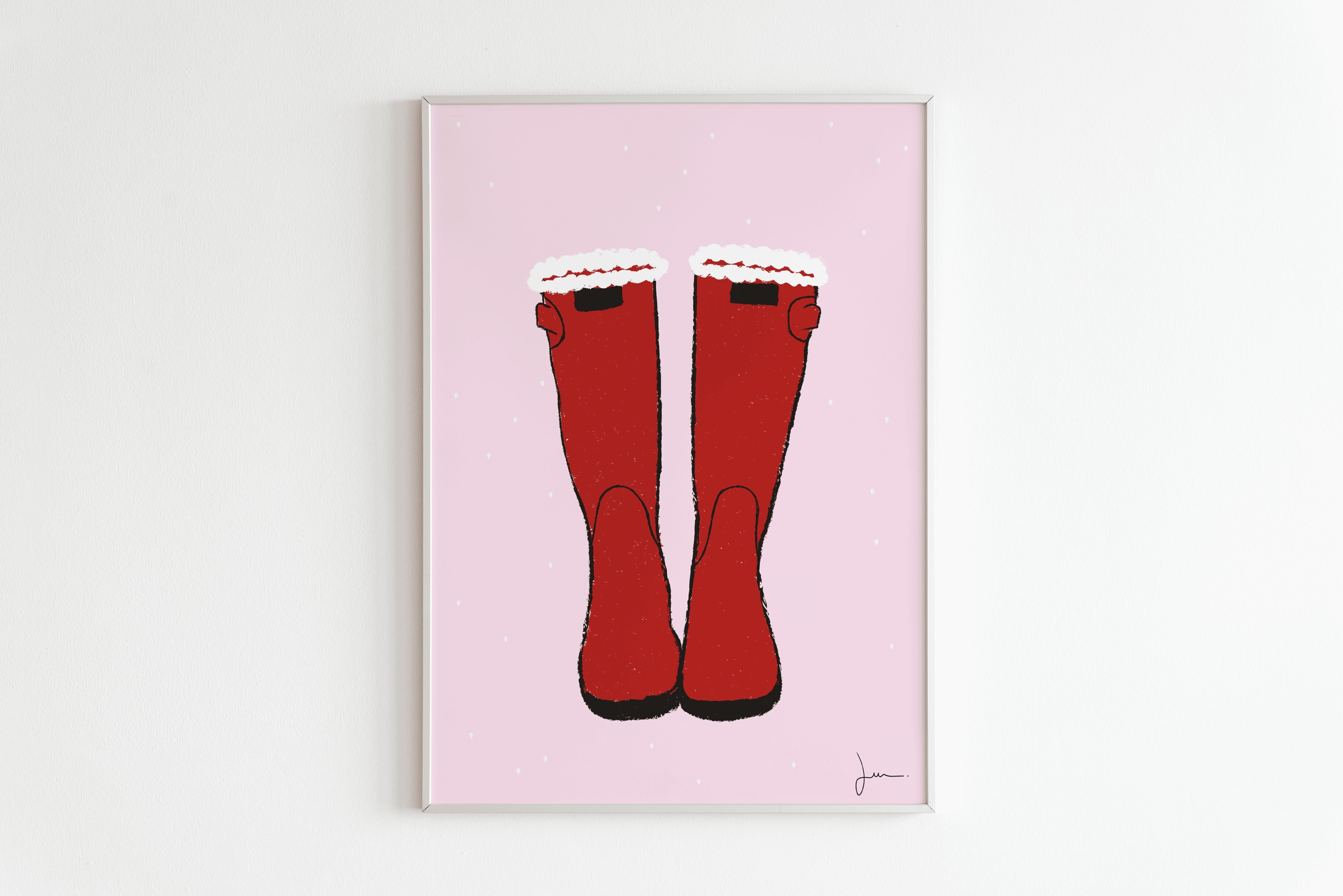 Cartel de botas de Navidad - Ilustración navideña - Arte festivo - Decoración de invierno
