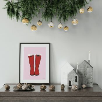 Affiche Bottes de Noël - Illustration de fêtes de Noël - Art festif - Décoration d'hiver 3