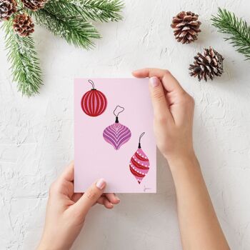 Carte postale Boules de Noël - Illustration fêtes de Noël - Art festif - Carte de vœux enchantée 2