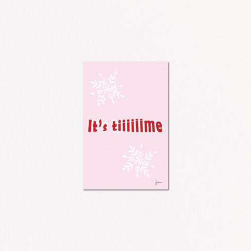 Carte postale It's time - Carte postale boule à neige- Illustration fêtes de Noël - Art festif - Carte de vœux enchantée