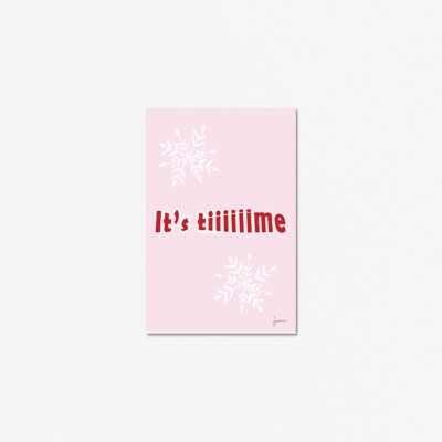 Cartolina È l'ora - Cartolina globo di neve - Illustrazione delle vacanze di Natale - Arte festosa - Biglietto di auguri incantato