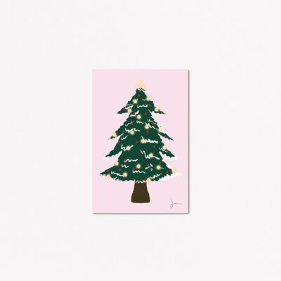 Christmas tree postcard - Christmas holiday illustration - Festive art - Greeting card