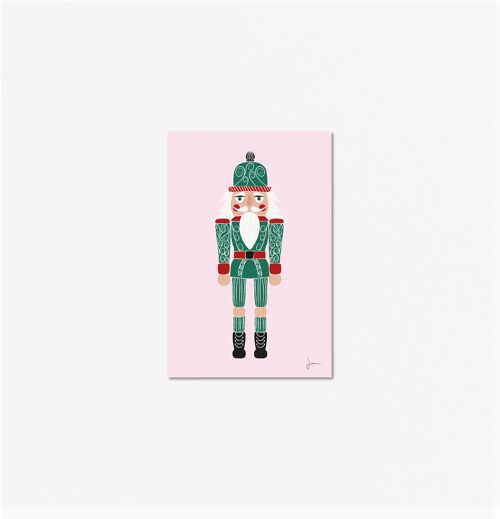 Carte postale Casse noisette vert - Illustration fêtes de Noël - Art festif - Carte de vœux