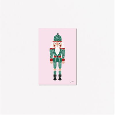 Grüne Nussknacker-Postkarte – Weihnachtsfeiertagsillustration – Festliche Kunst – Grußkarte