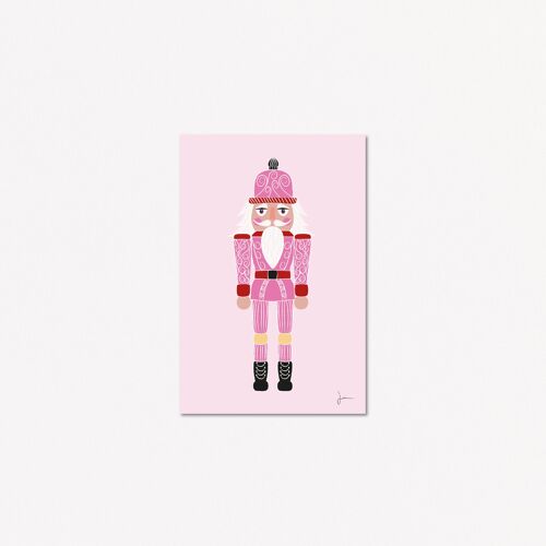 Carte postale Casse noisette rose - Illustration fêtes de Noël - Art festif - Carte de vœux enchantée