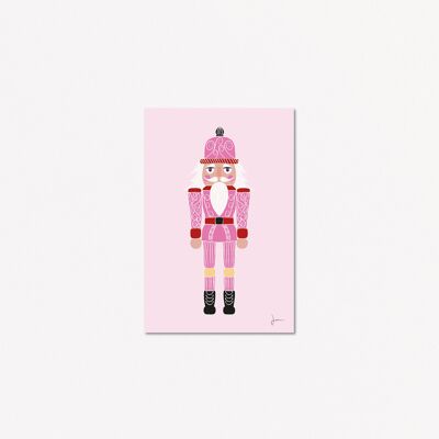 Cartolina rosa dello Schiaccianoci - Illustrazione delle vacanze di Natale - Arte festosa - Biglietto di auguri incantato