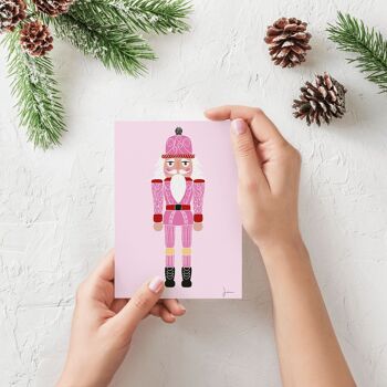 Carte postale Casse noisette rose - Illustration fêtes de Noël - Art festif - Carte de vœux enchantée 2