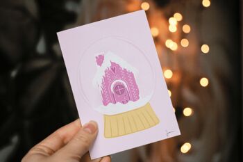 Carte postale boule à neige- Illustration fêtes de Noël - Art festif - Carte de vœux enchantée 3