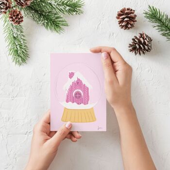 Carte postale boule à neige- Illustration fêtes de Noël - Art festif - Carte de vœux enchantée 2