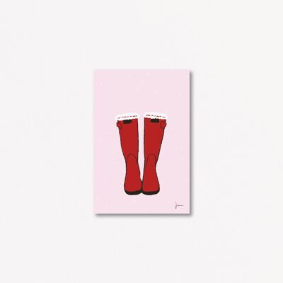 Weihnachtsstiefel-Postkarte – Weihnachtsfeiertags-Illustration – festliche Kunst – verzauberte Grußkarte