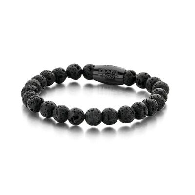 Bracciale in perle di lavarock nere con perline in acciaio inossidabile - 7FB-0049