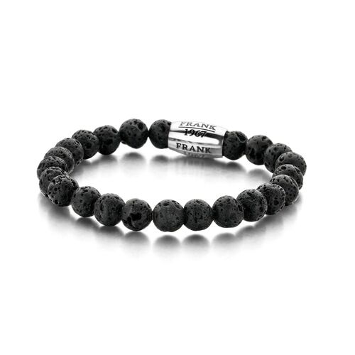 Black lavarock beads bracelet with stainless steel bead - 7FB-0050