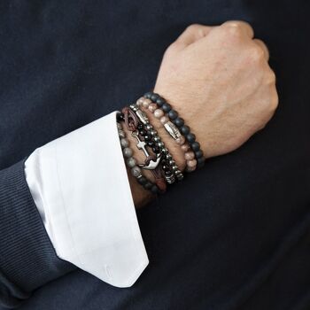 Bracelet en perles d'agate noire mate avec perle en acier inoxydable - 7FB-0056 3