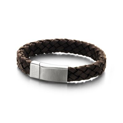 Brown braided leather bracelet - 7FB-0135