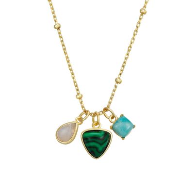 Trio Heart Malachite, Amazonite & Moonstone Necklace