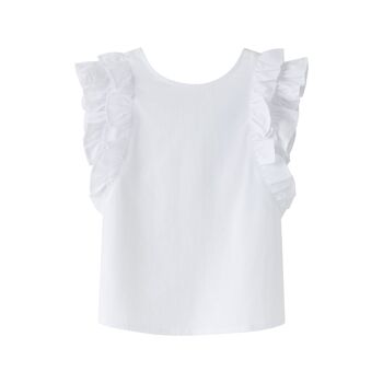 Blouse manches volantées fille - Blanc uni 1