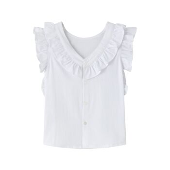 Blouse manches volantées fille - Blanc uni 2