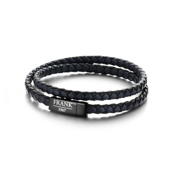 Bracelet wrap cuir tressé bleu/noir - 7FB-0154 1