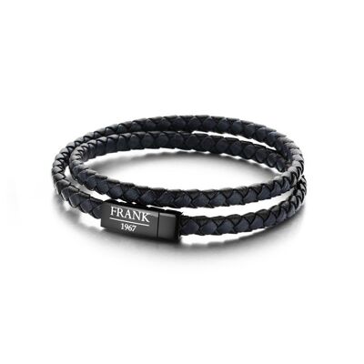 Blue/black braided leather wrap bracelet - 7FB-0154