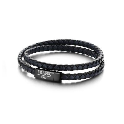 Pulsera envolvente de cuero trenzado azul oscuro/negro - 7FB-0154l