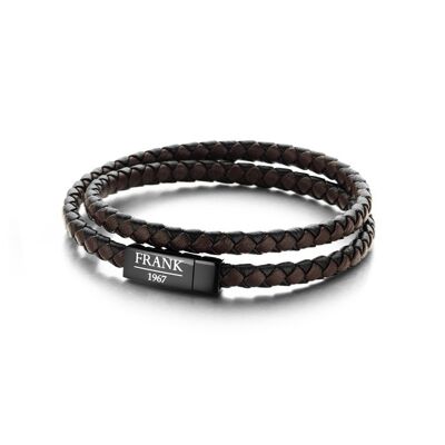 Brown/black braided leather wrap bracelet - 7FB-0155