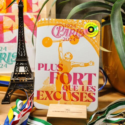 Carte Letterpress Le Courage (Musculation) Paris 2024, JO, Jeux Olympiques, Sport, Tour Eiffel