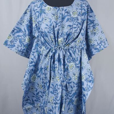 Block Printed Cotton Coverup / Kaftans -  Grey Floral